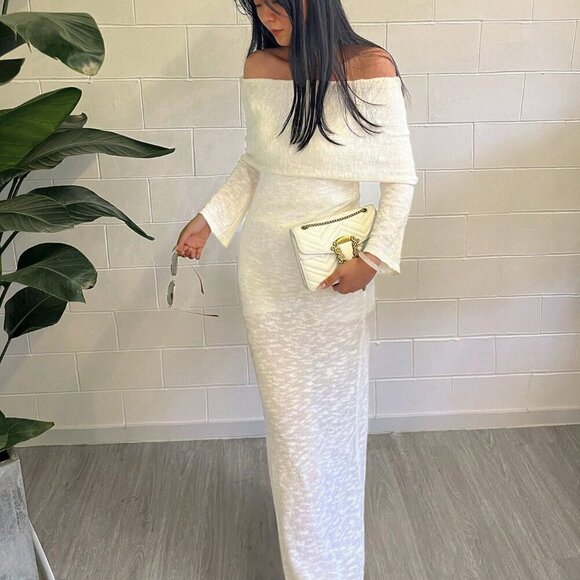 Sexy Women's Beach Vacation Style Plain Semi-Sheer off shoulder maxi Dress - Picture 3 of 10